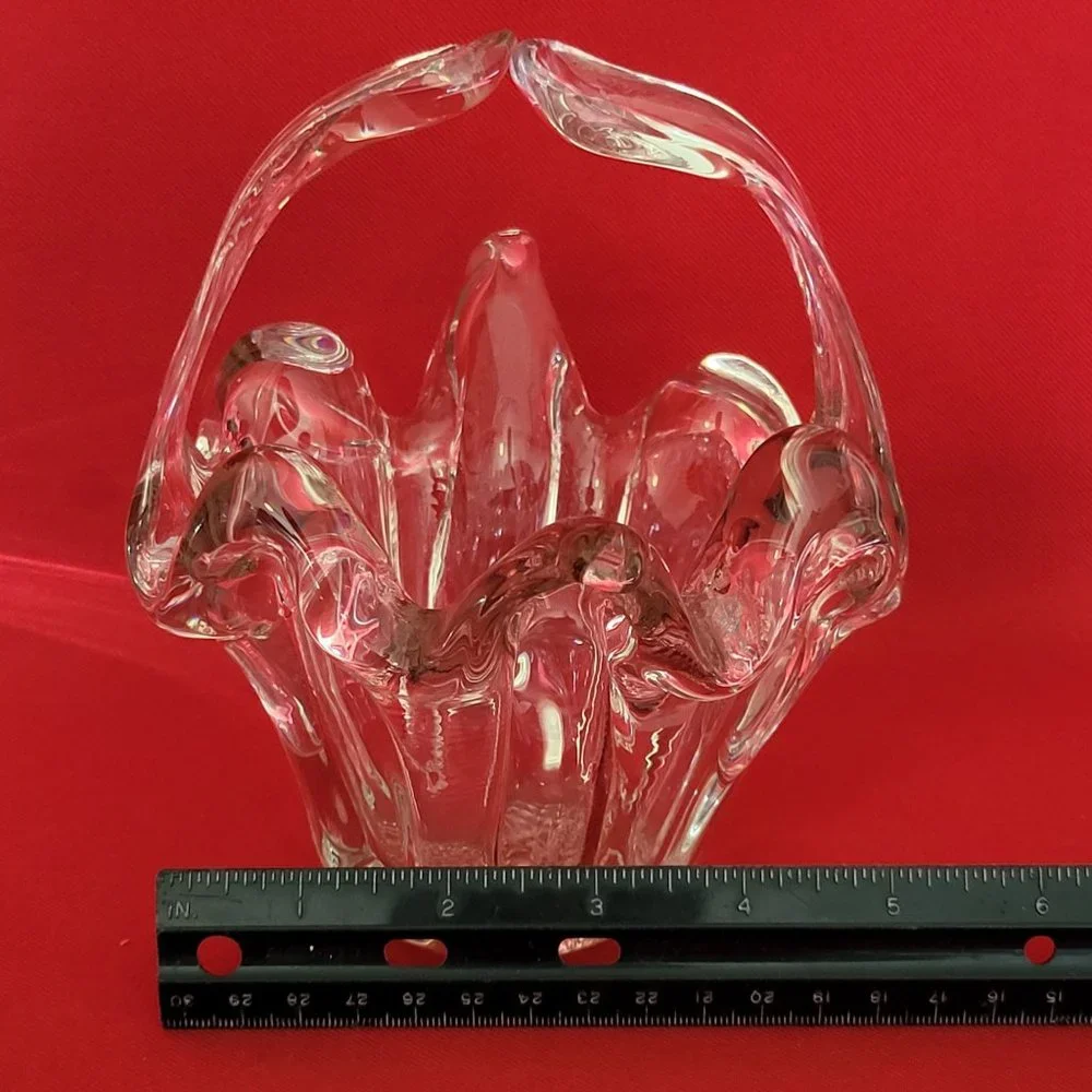 VTG Clear Art Glass Basket Trinket Bowl Candy Dish